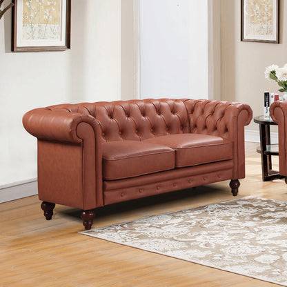 Madeline Chesterfield Brown Sofa in Premium Leatherette