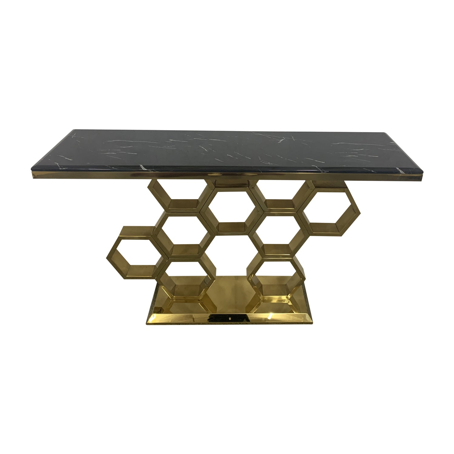 Nivea Stainless Electroplating Titanium Gold Frame & Black Faux Marble Top Hall Table