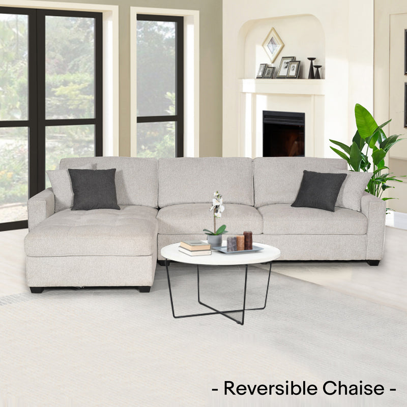 Milano Corner Sofa Chaise Reversible Polyester Fabric Multilayer Two Pillows Attached Individual Pocket Spring