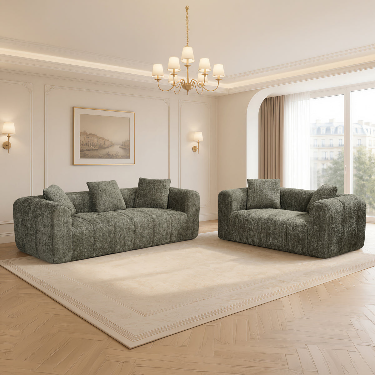 Bethany Modern Frameless Compressed Fabric 3+2 Seater Sofa