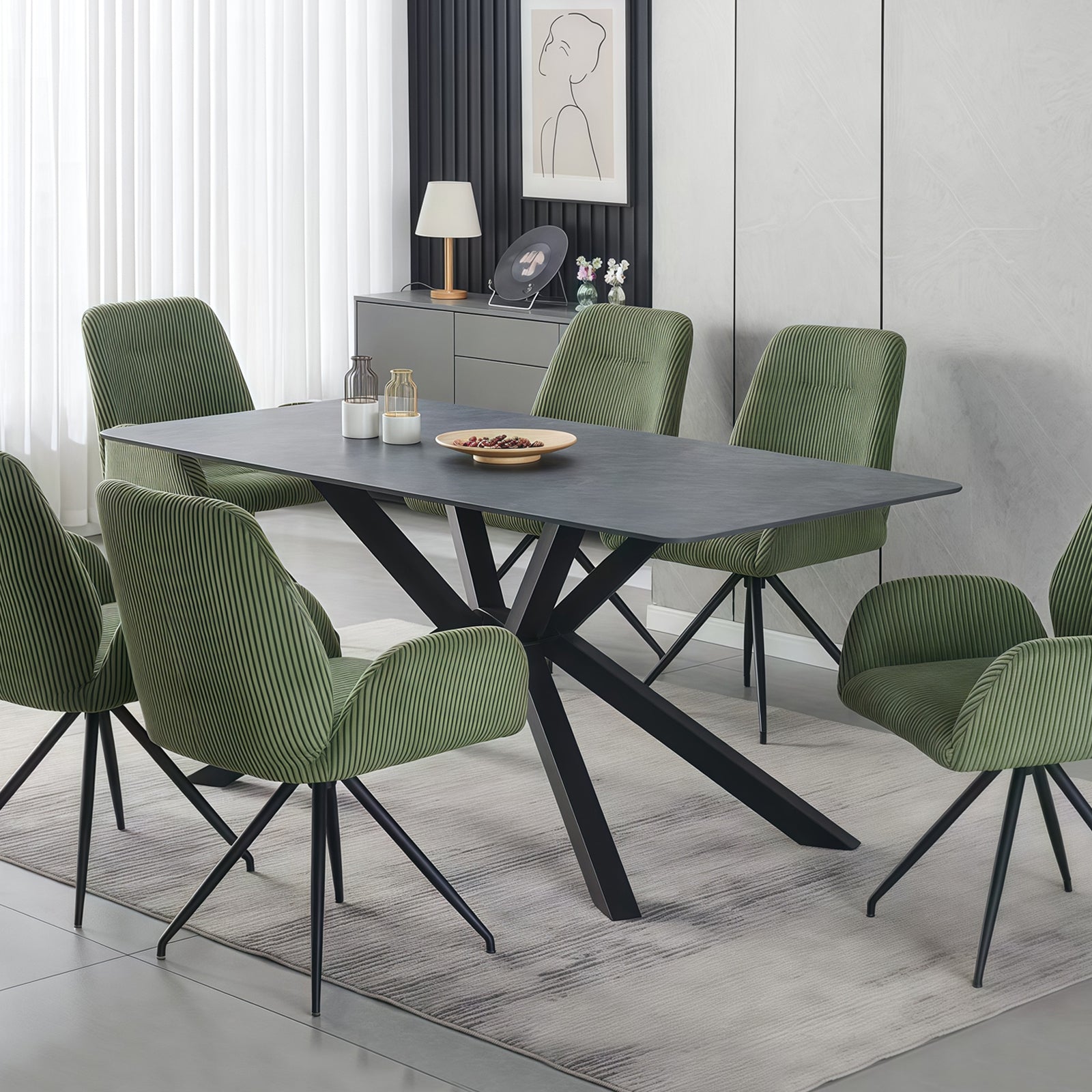 Rex Dining Table Sintered Stone Top Powder Coated Iron Legs