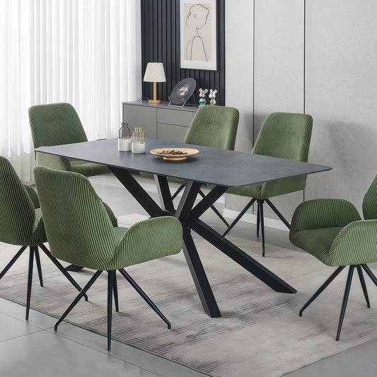 Rex Dining Table Rectangular Shape Sintered Stone Top Powder Coated Iron Legs