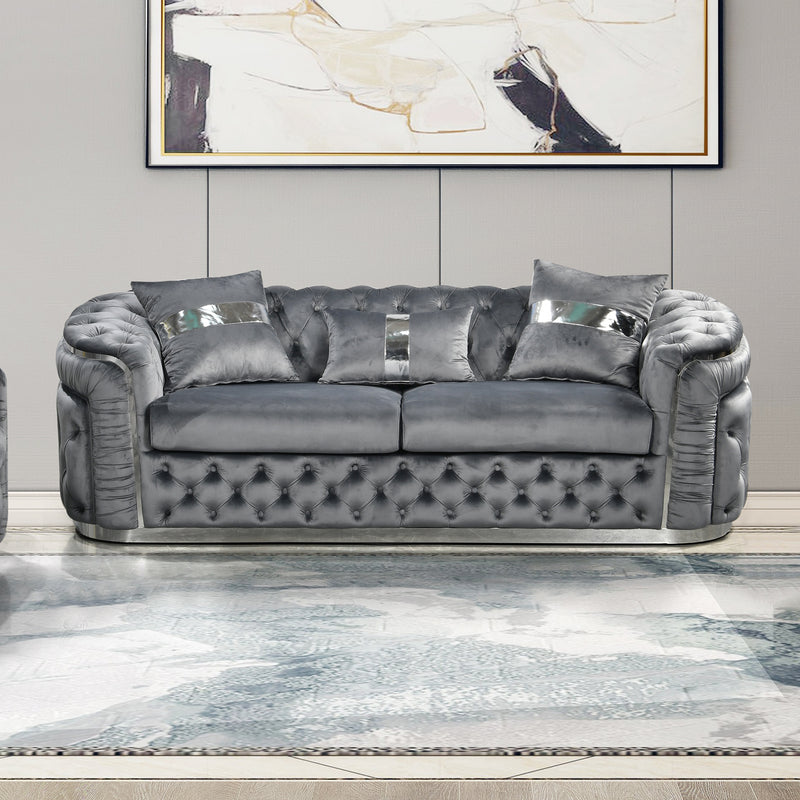 Duke 3+2+1 Seater Sofa Velvet Solid Wood Plywood Gold/Silver Stainless Steel