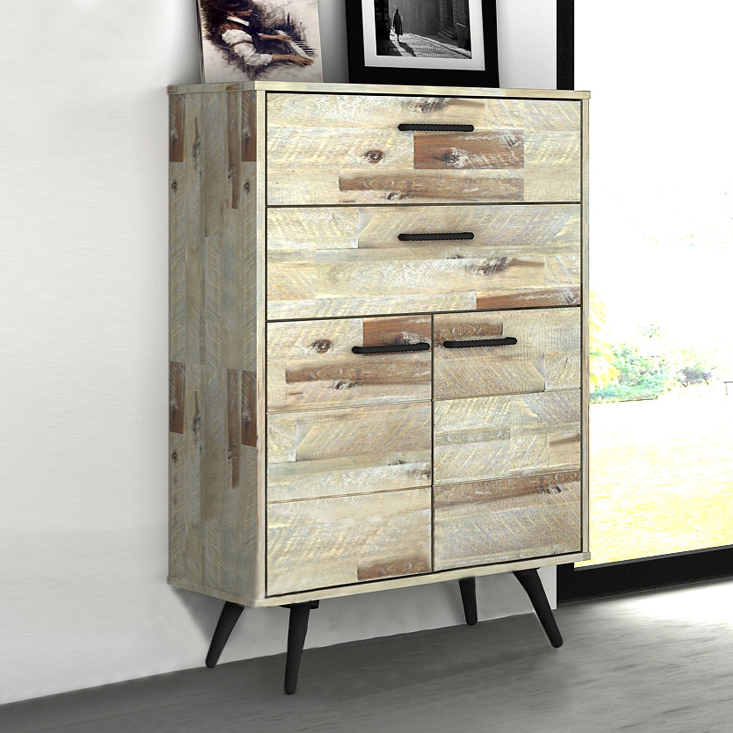 Altona 4 Drawers Acacia Wood Tallboy in Rustic Look