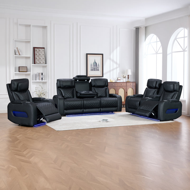 Drake 3+2+1 Seater Power Recliner Sofa Set with LED Light Wireless Charging & Storage Charging in Multiple Color