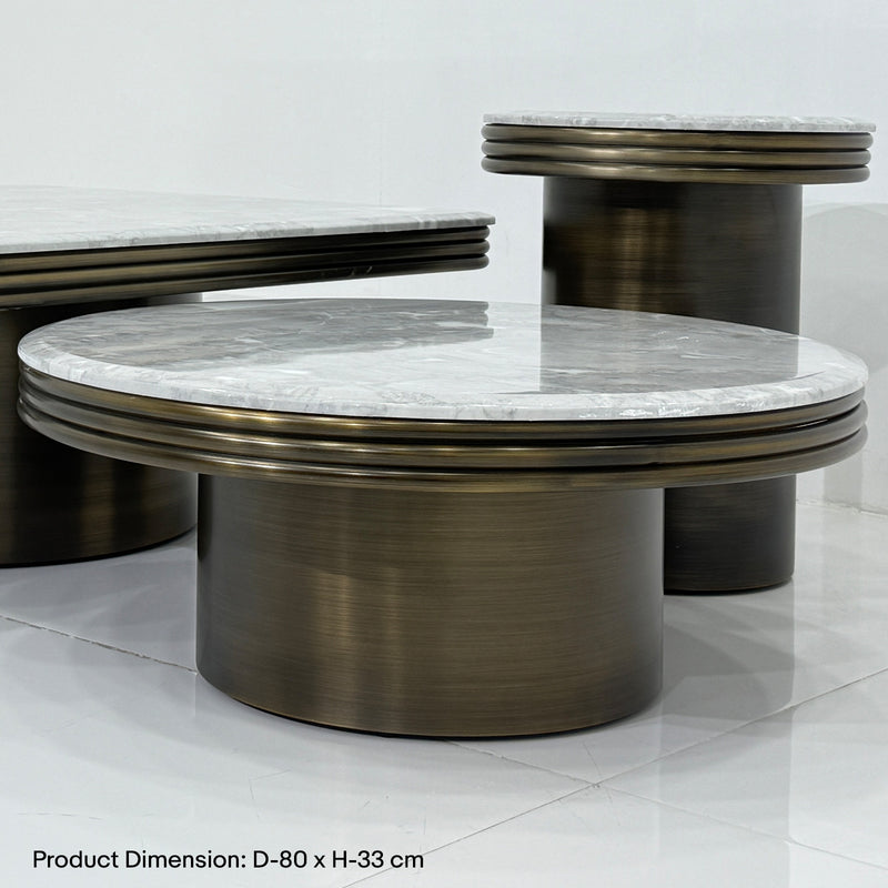 Calista Coffee Table Matt Grey Faux Marble Top Brass Stainless Base