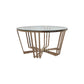 Jordana Coffee Table Round Shaped Clean Glass Top Golden Base High Gloss Gorgeous Legs