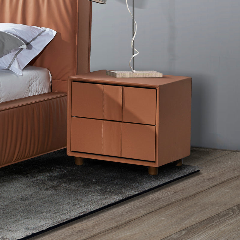 Louis Bedside Table MDF with Premium Leatherette Storage Space 2 Drawers Wooden Legs