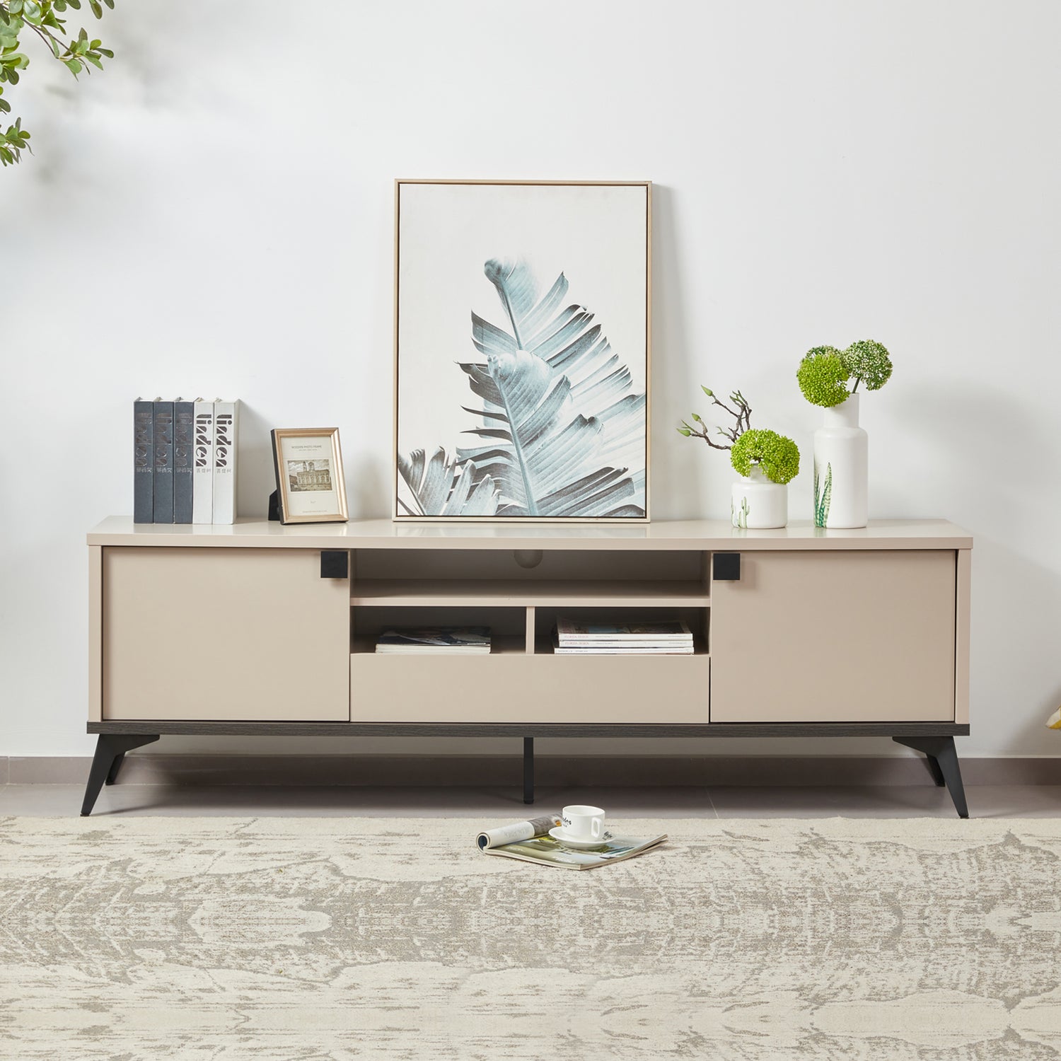 Maxwell TV Cabinet MDF Particle Board with Melamine Finishing Storage Space Metal Legs