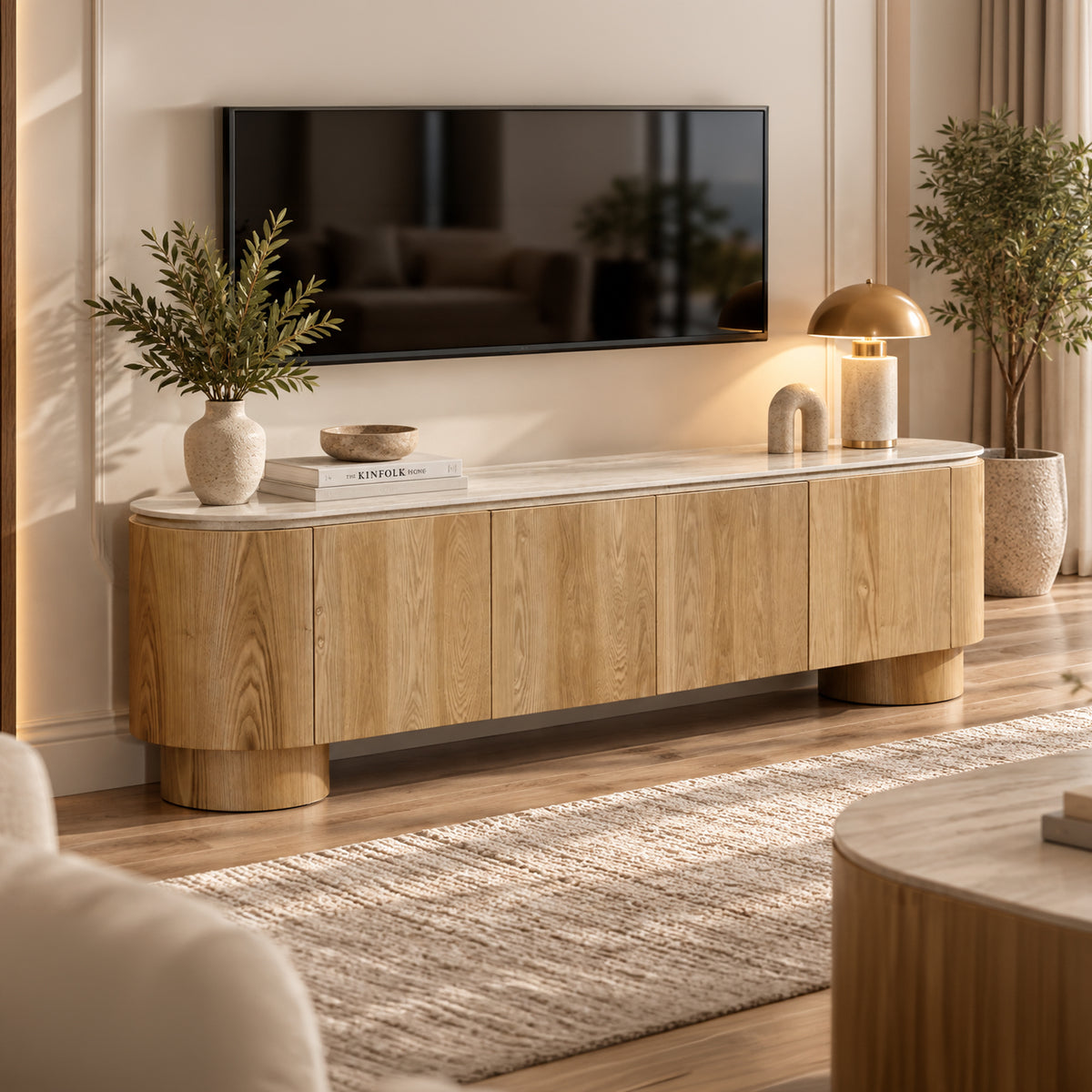 Astoria TV Cabinet with Sintered Stone Top & Oak Veneer Finish