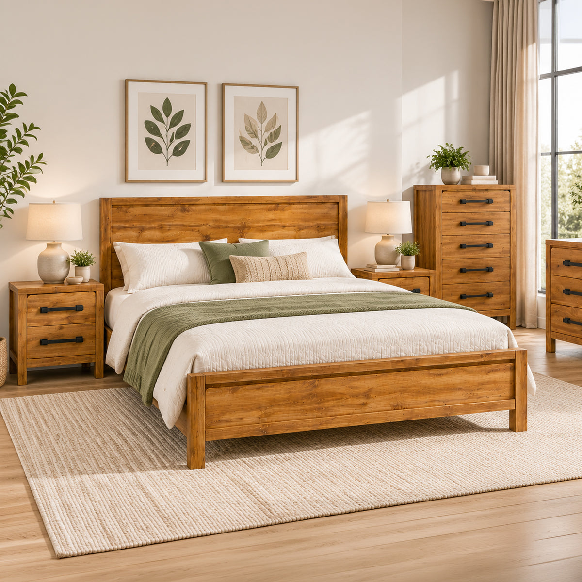 Toffee Bedroom Suite – 5/4 Piece Set with Dresser & Tallboy in Oak Finish