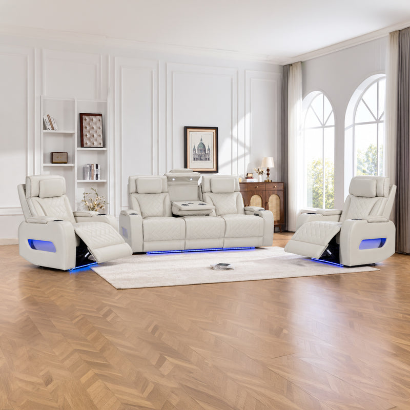 Drake 3+1+1 Seater Power Recliner Sofa Set with LED Light Wireless Charging & Storage Charging in Multiple Color