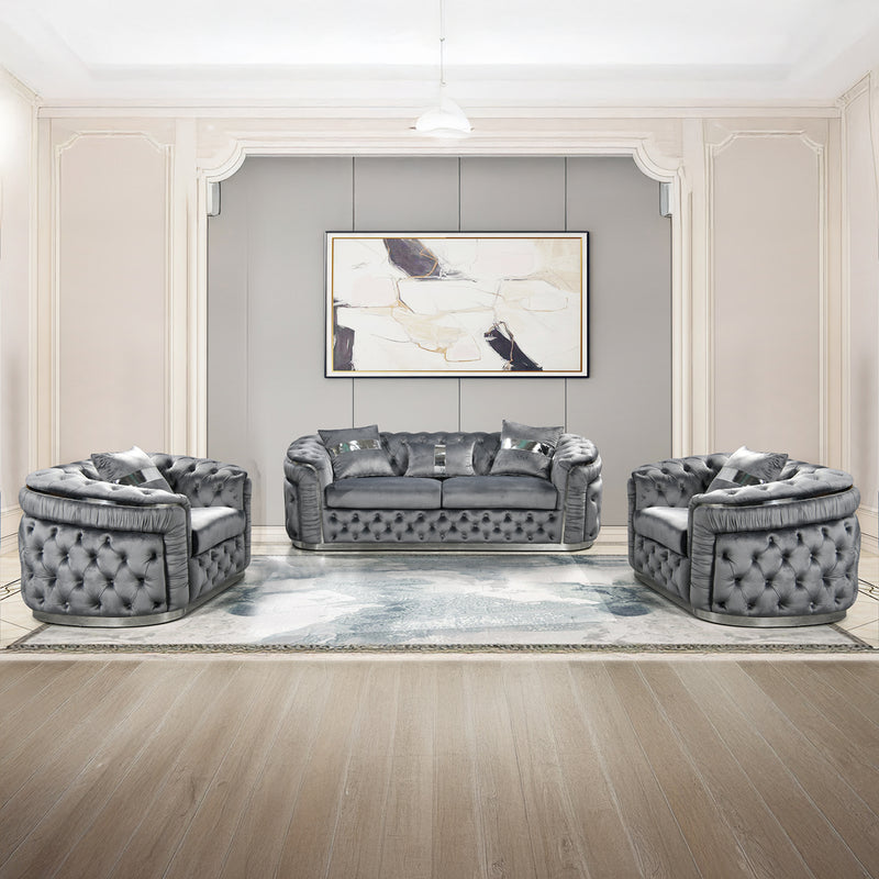 Duke 3+1+1 Seater Sofa Velvet Solid Wood Plywood Gold/Silver Stainless Steel