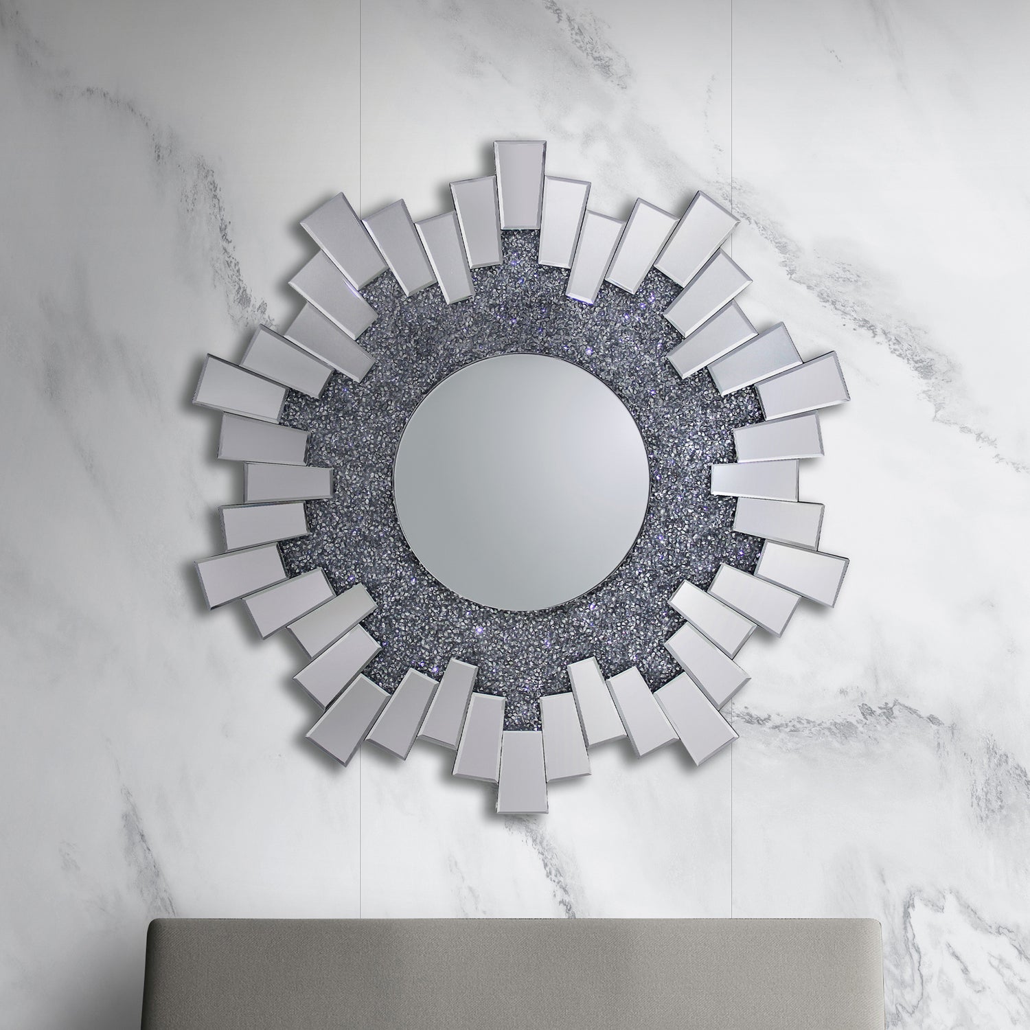 Sparkling Wall Mirror with Premium Quality MDF and Glass in Smokey Grey and Silver