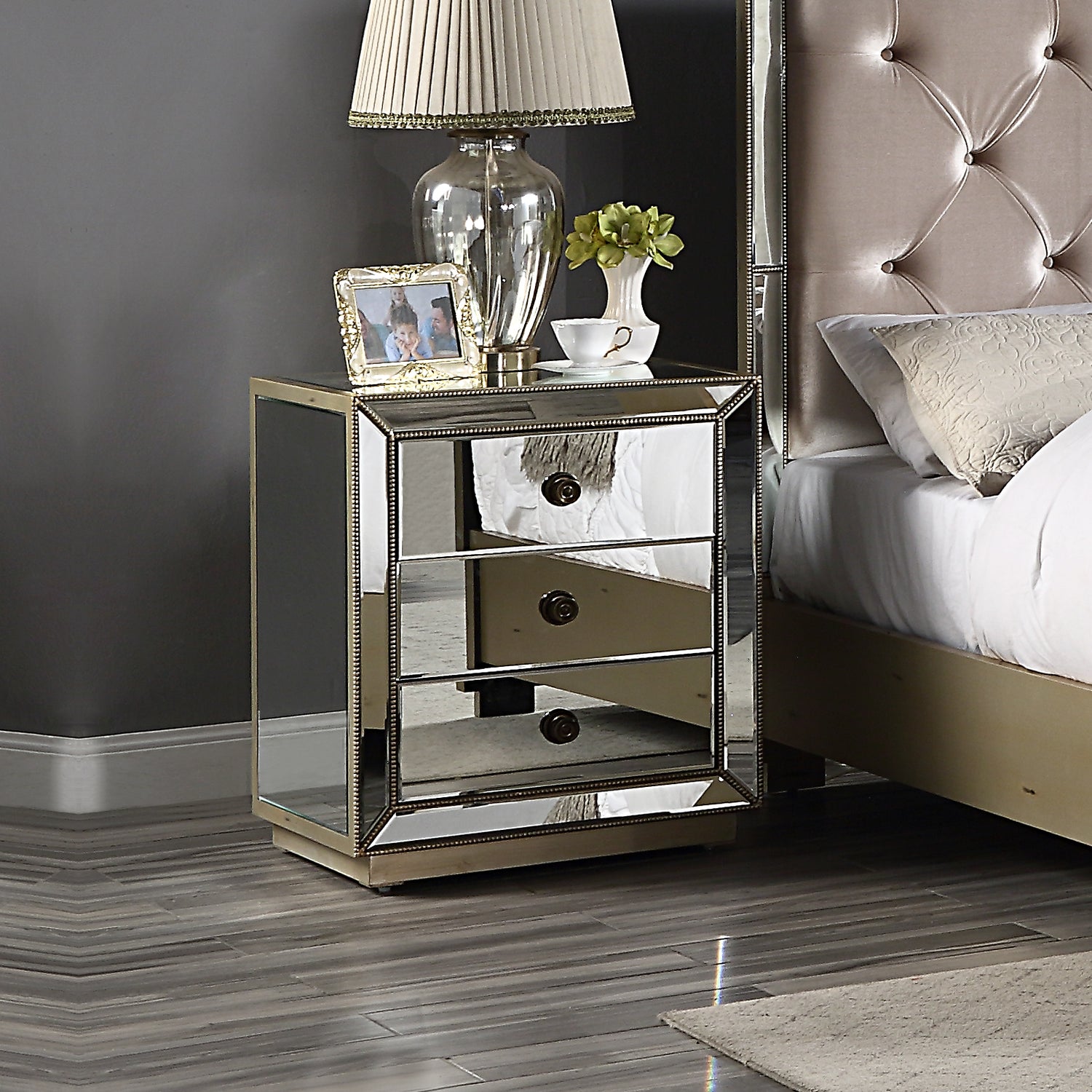 Germany Bedside Table MDF Silver Colour Mirrored Work 3 Drawers