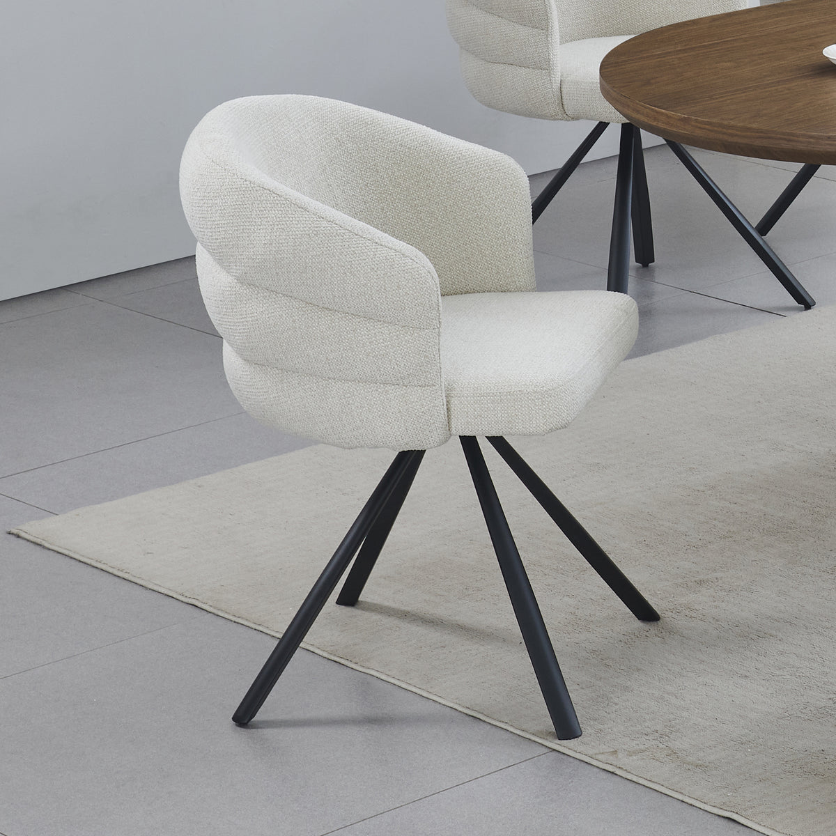 Beck 2x Linen Swivel Dining Chair with Curved Back Design in Beige