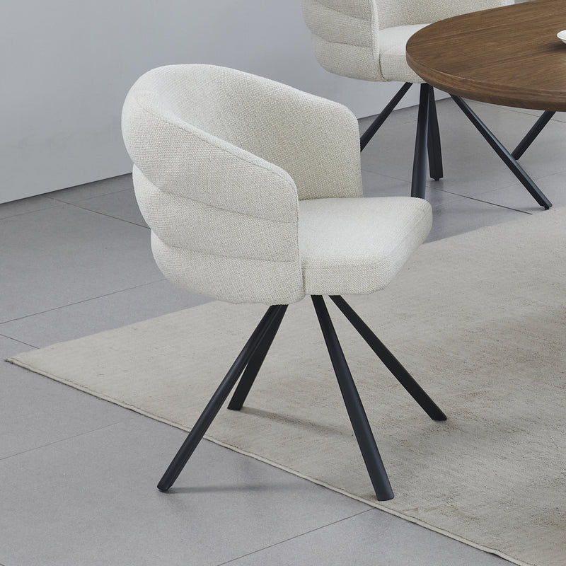 Beck 2x Linen Swivel Dining Chair with Curved Back Design in Beige