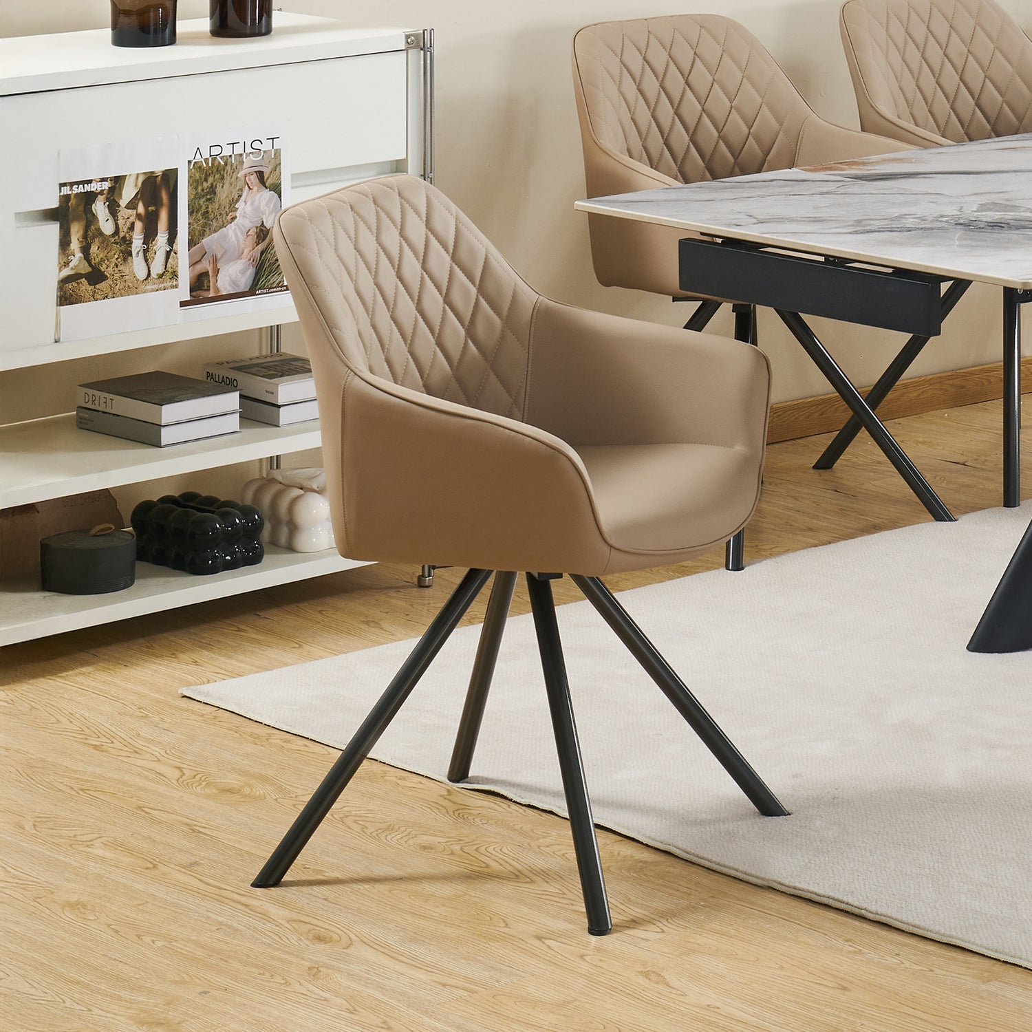 Lena 2X Leatherette Padded Upholstery Powder Coated Metal Legs Swivel Dining Chair