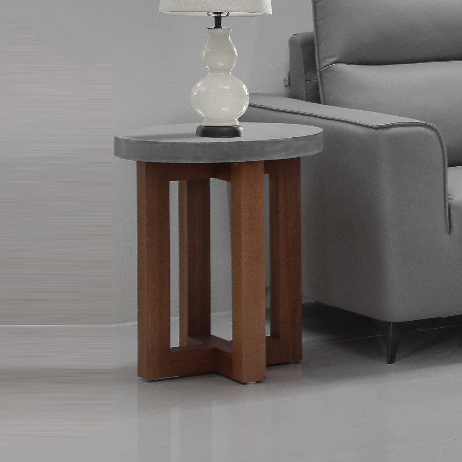 Cooper Lamp Table Round Shaped Top MDF Micro cement Sturdy Legs