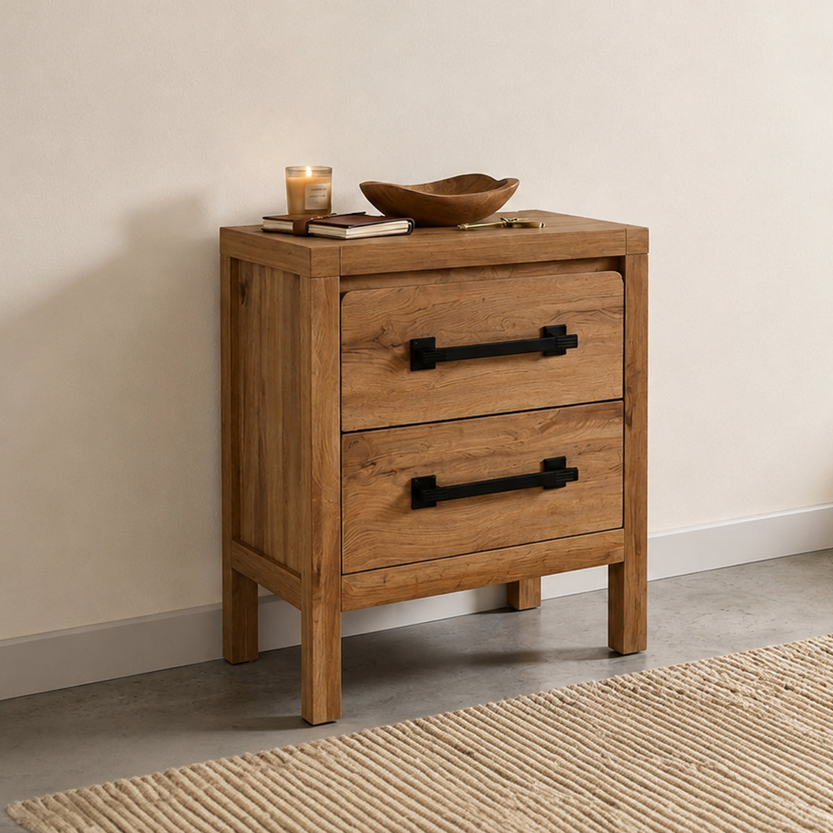 Toffee Timber Look Bedside Table with Drawers