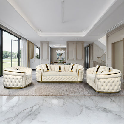 Duke 3+2+1 Seater Sofa Velvet Solid Wood Plywood Gold/Silver Stainless Steel