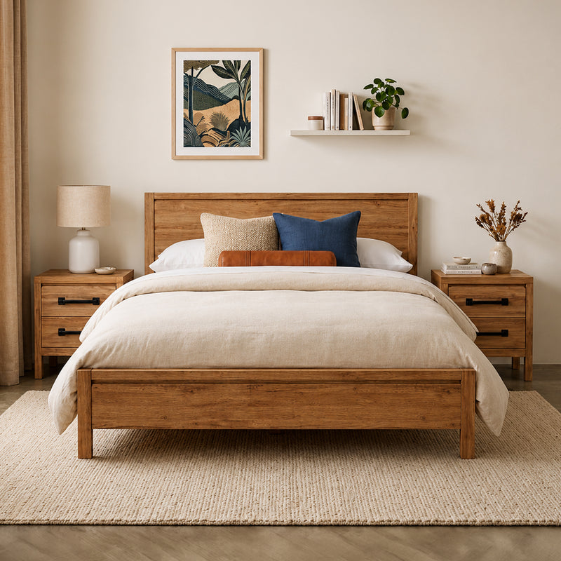 Toffee Bedroom Suite – 5/4 Piece Set with Dresser & Tallboy in Oak Finish