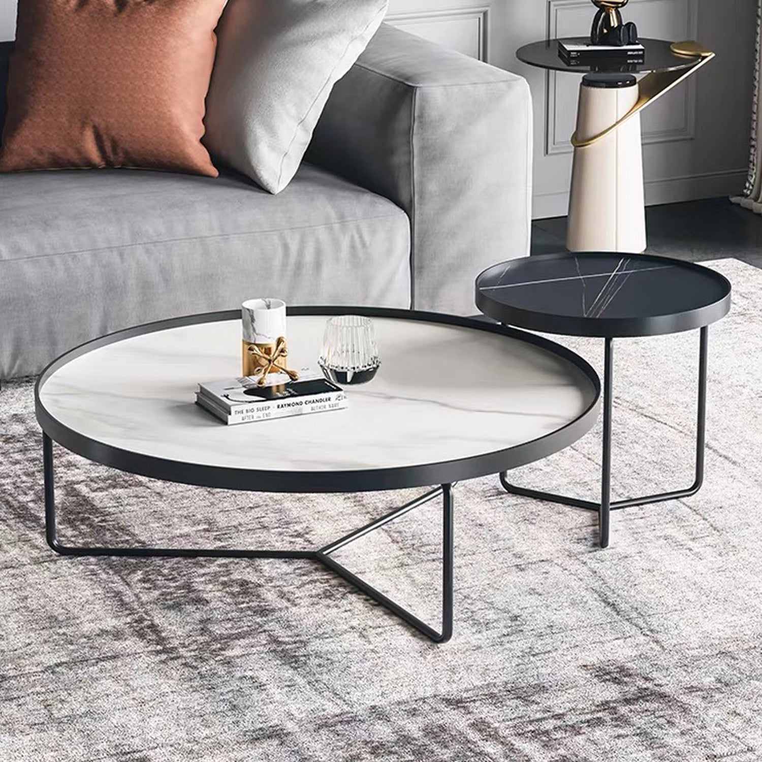 Duke Coffee Table Sintered Stone Round Table Top Carbon Steel Base Aesthetic Design