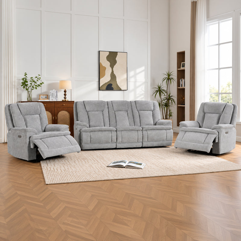 Haven 3+1+1 Seater Power Recliner Sofa Set with USB & Type-C Charging in Grey