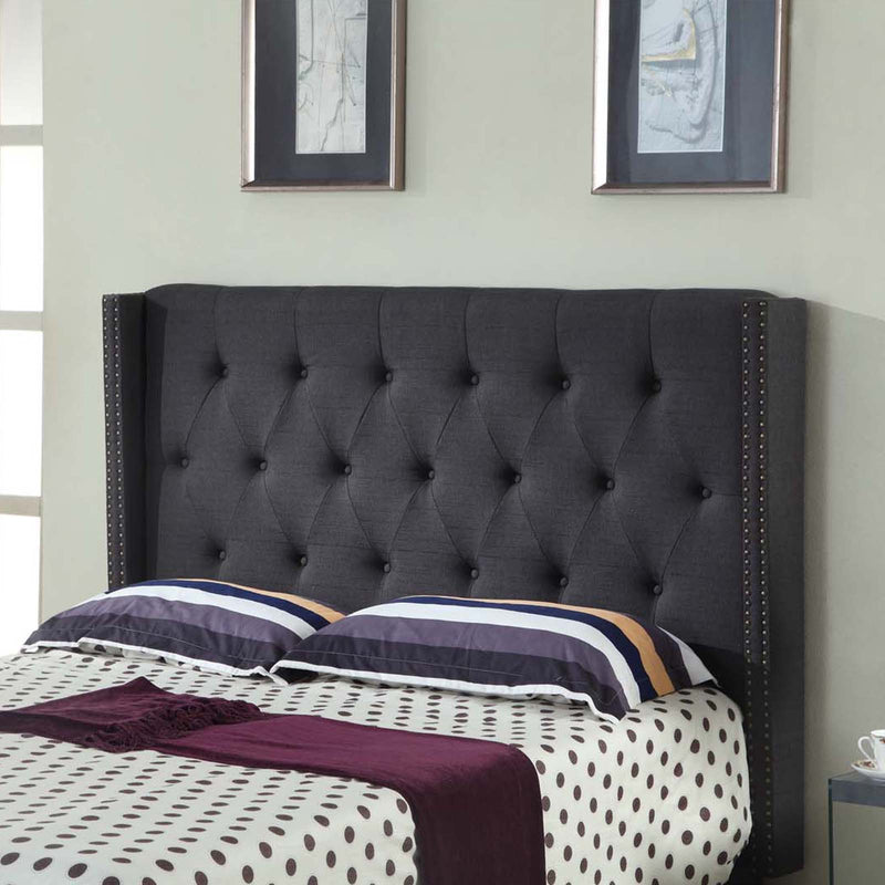 Milano Queen Bed Headboard – Charcoal Linen with Wingback Design