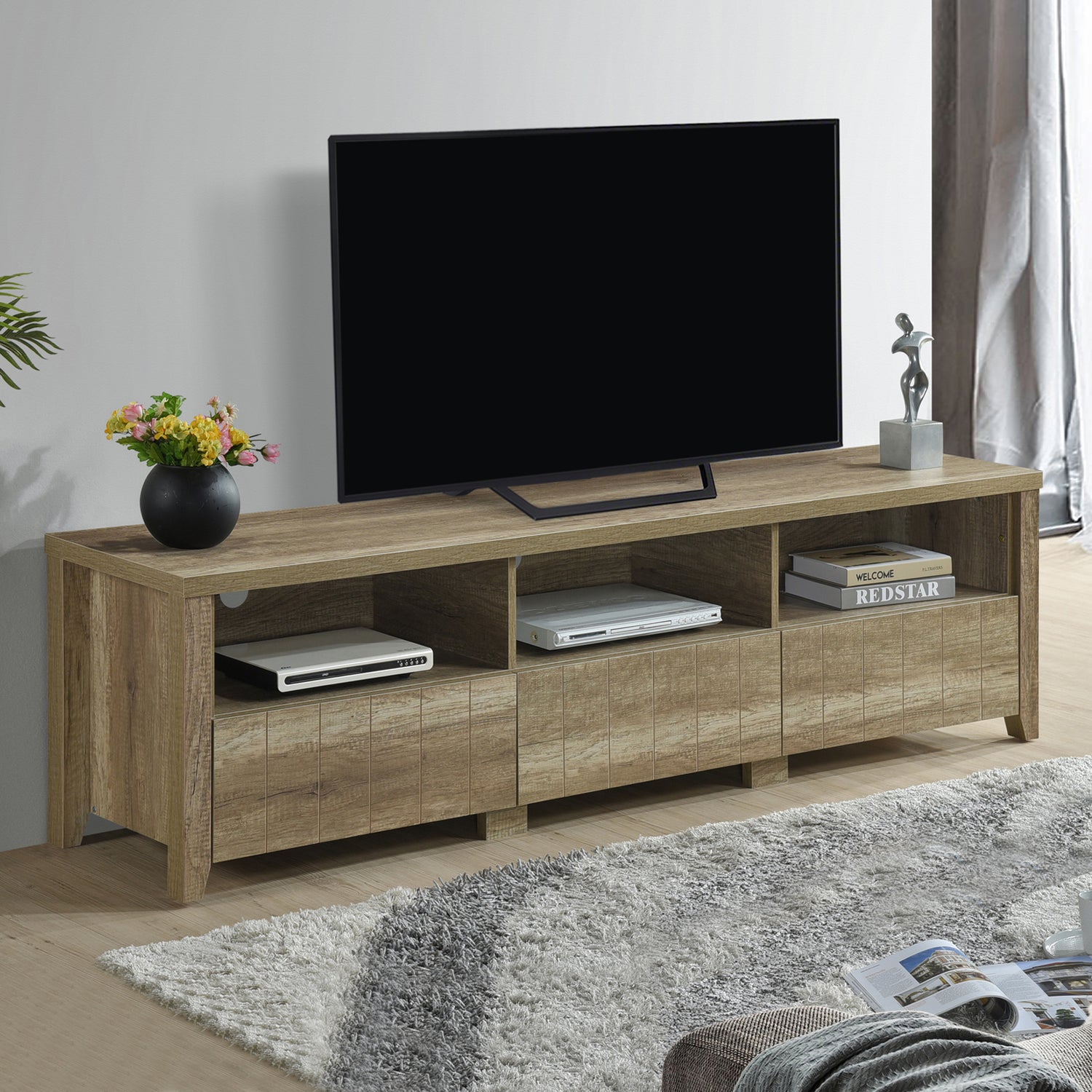 Cielo 3 Drawers MDF Natural Wood TV Cabinet with Wooden leg