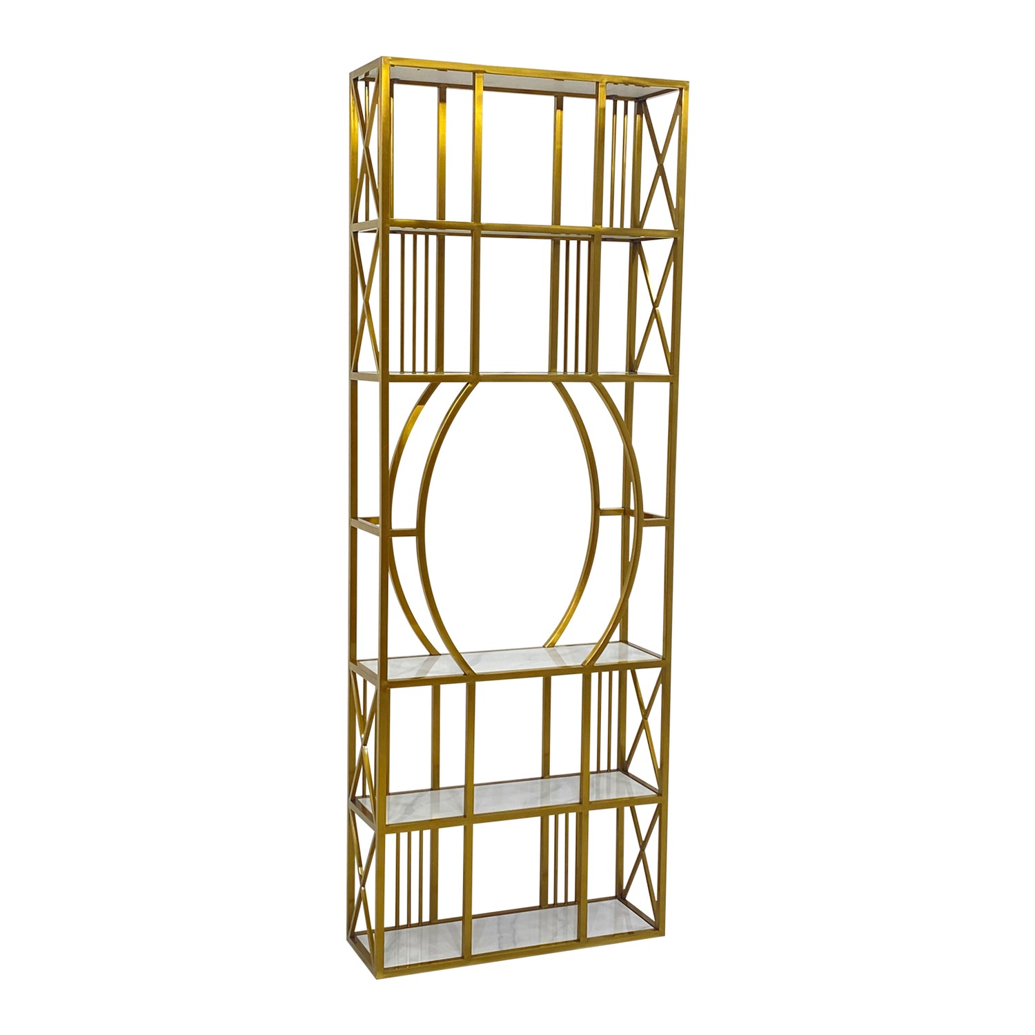 Martin Bookcase Display Unit Stainless Steel Slate Marble Shelves Golden Colour Storage Tiers