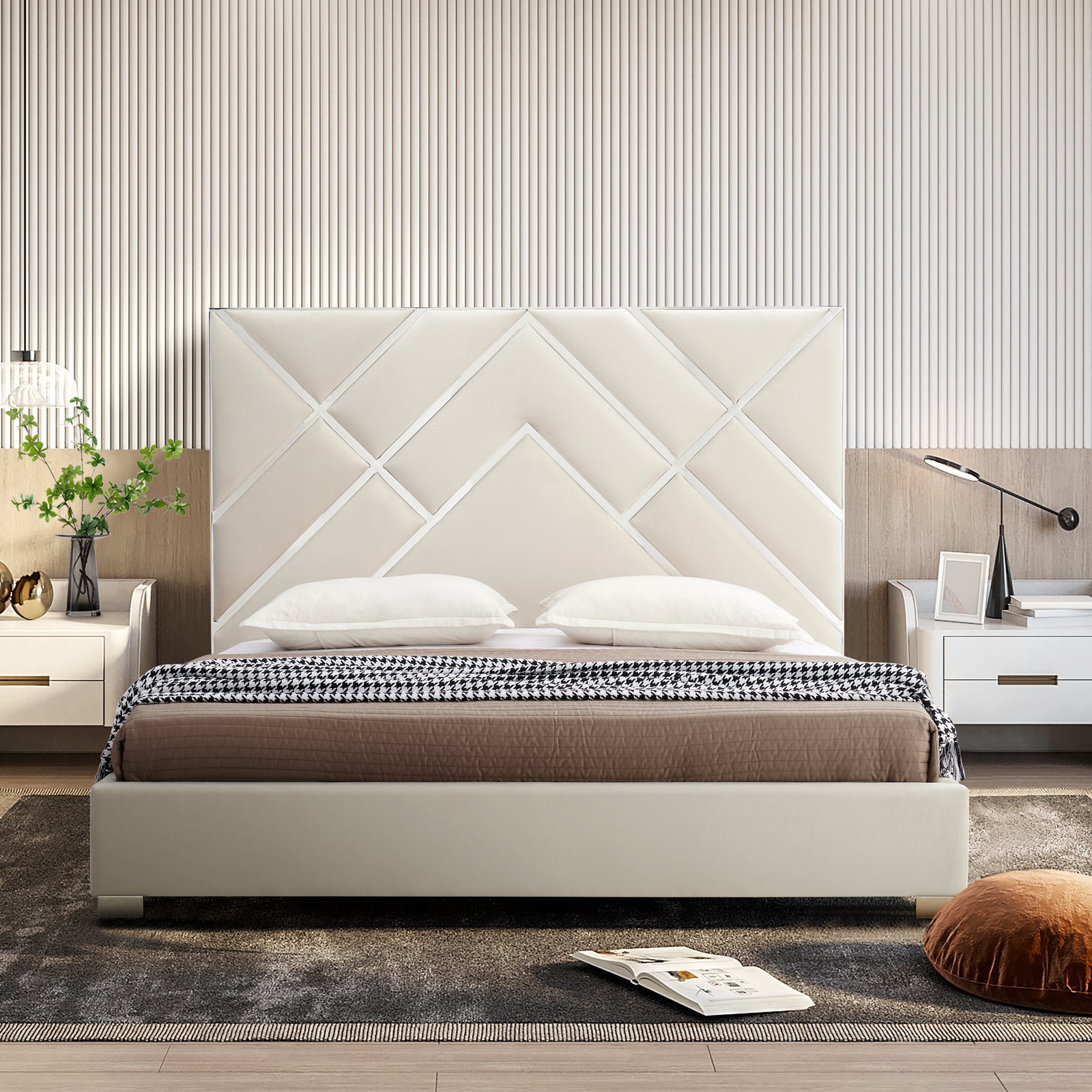 Matrix Bed Frame Fabric Upholstery Quality Slats Stainless Steel Feet