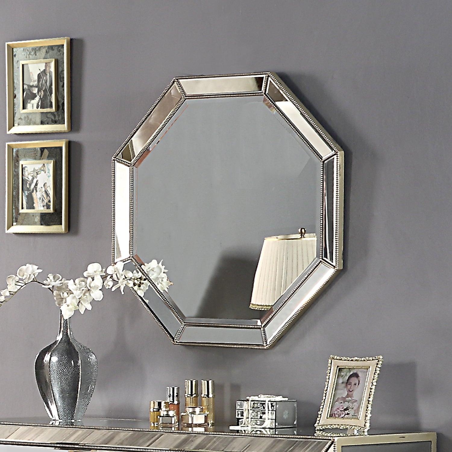 Germany Premium Antique Gold Octagon Accent Mirror with Matching Bedroom Furniture Set