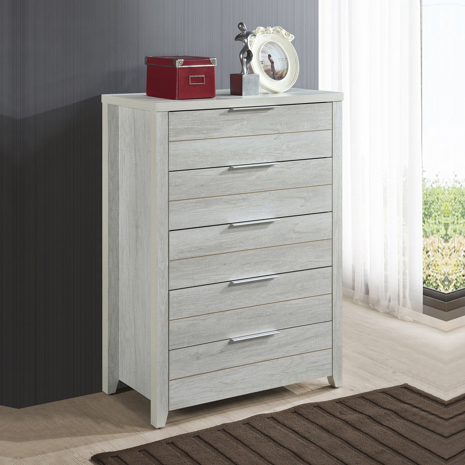 Cielo Natural Wood Like MDF 5 Drawers Tallboy in Multiple Colour