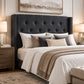 Milano Queen Bed Headboard – Charcoal Linen with Wingback Design