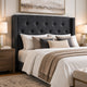 Milano Queen Bed Headboard – Charcoal Linen with Wingback Design