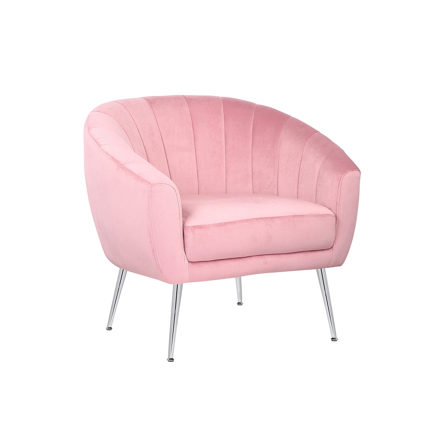 Margo Arm Chair Light Pink Velvet Wooden Frame Iron Legs in Silver Colour