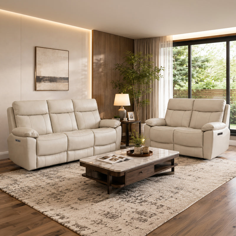 Windsor 3+2 Seater Top Grain Leather Electric Recliner Sofa
