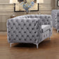 Jacques 3+2+1 Seater Sofa Button Tufted Velvet Fabric with Metal Legs in Black/Grey