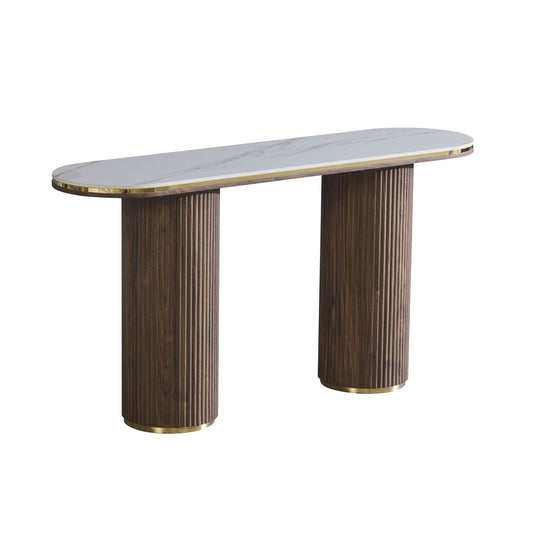 Archie Hall Table with Sintered Stone Top & Timber-Look Finish