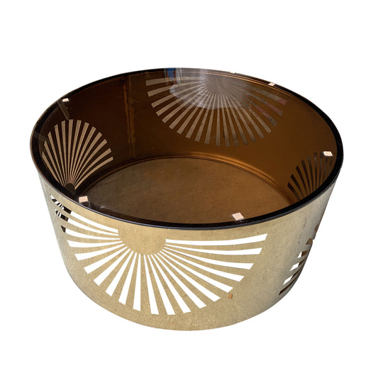 Fairy Coffee Table Round Shape Tempered Glass Top Brown Colour Detail Design on Base Stainless Electroplating Titanium Gold