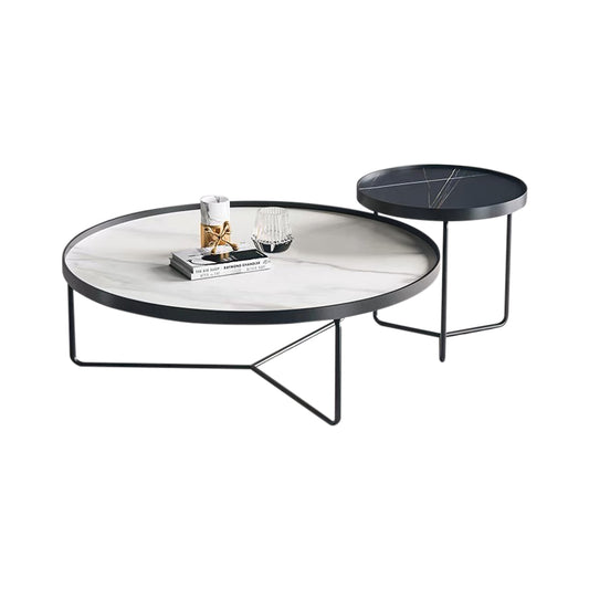 Duke Coffee Table Sintered Stone Round Table Top Carbon Steel Base Aesthetic Design