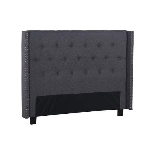 Milano Queen Bed Headboard – Charcoal Linen with Wingback Design
