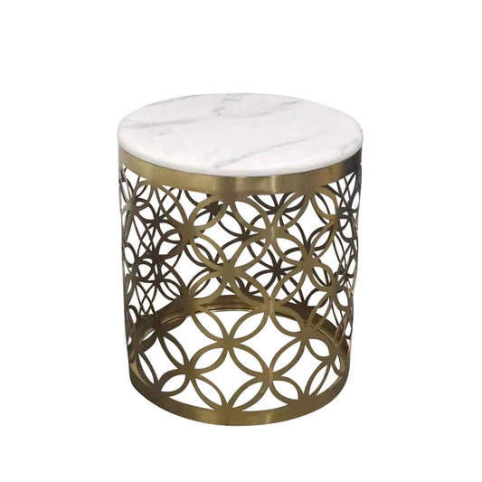 Troy Lamp Table with Faux Marble top Round Shape Electroplating Golden Base