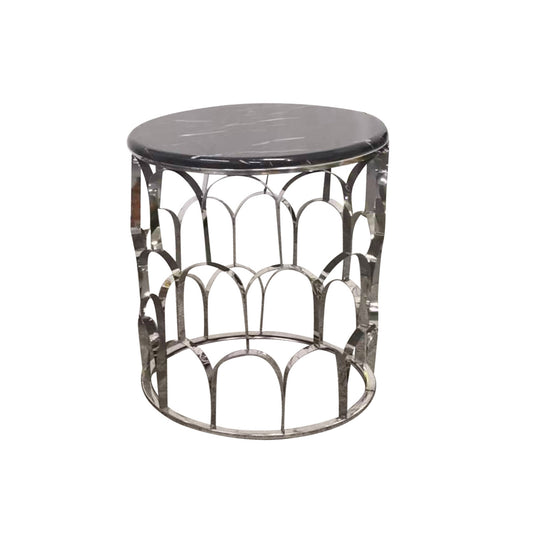 Falcon Round Lamp Table Marble Top Electroplating Silver