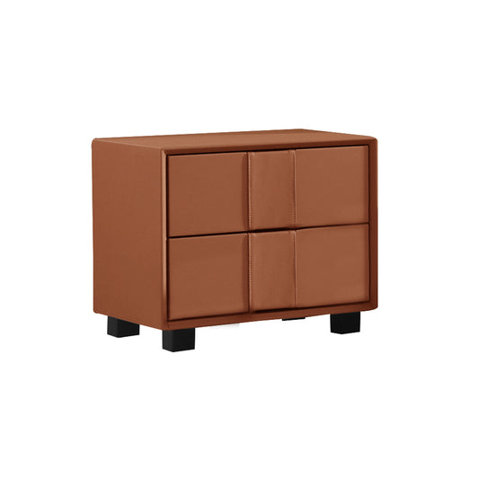 Louis Bedside Table MDF with Premium Leatherette Storage Space Two Drawers Wooden Legs