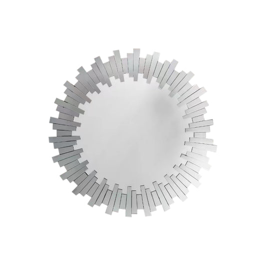 Sunburst Round Wall Mirror with Modern Layered MDF Frame