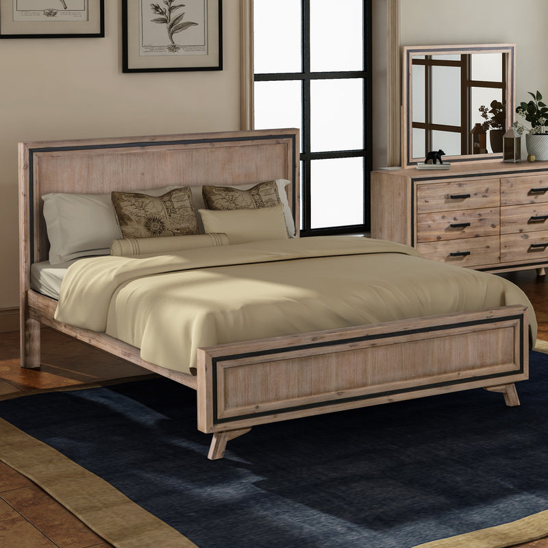 Seashore Silver Brush Colour Bed Frame with Black Border In Solid Acacia Timber in Multiple Sizes