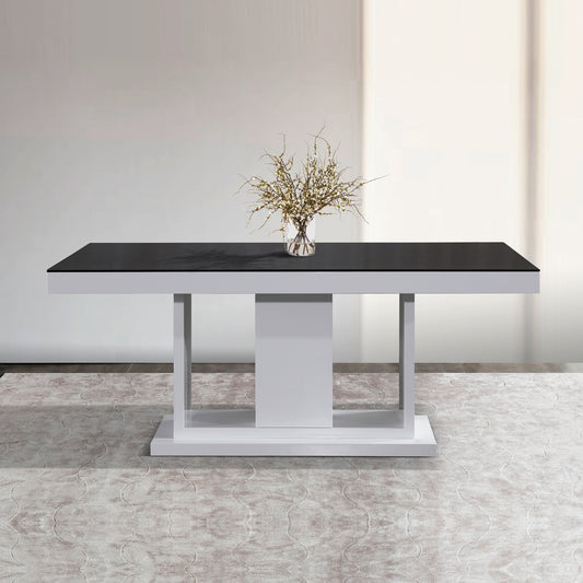 Espresso Rectangular Shape High Glossy Dining Table Combination of Black and White Colour