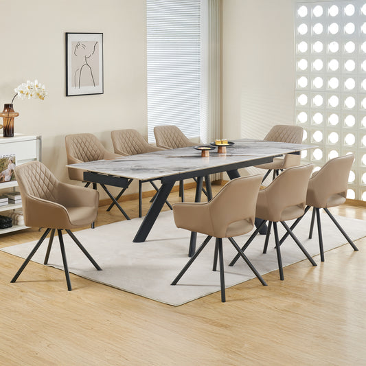 Lena 1x Powder Coating Dining Table with 6pcs Leatherette Padded Upholstery Dining Chair
